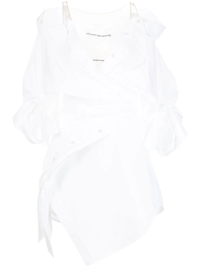 Shop Alexander Wang Off-shoulder Asymmetric Shirtdress In Weiss