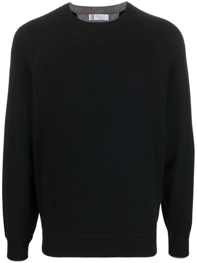 Shop Brunello Cucinelli Knitted Virgin Wool-blend Sweatshirt In Schwarz