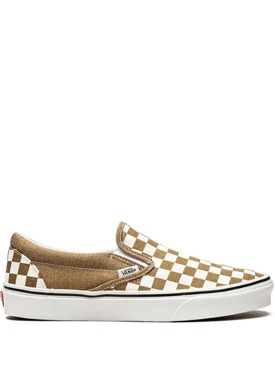 Shop Vans Classic Slip-on Checkerboard Sneakers In Brown