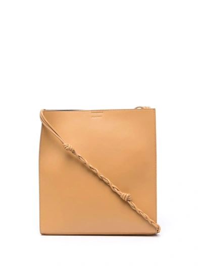 Shop Jil Sander Tangle Embossed-logo Leather Bag In Nude