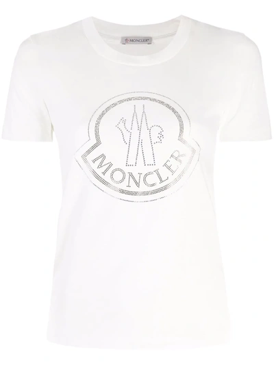 Shop Moncler Embellished-logo Short-sleeve T-shirt In Weiss