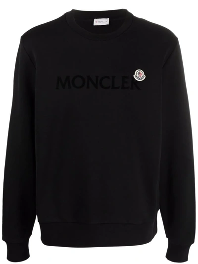 Moncler Logo-patch Logo-print Crew-neck Sweatshirt In Black | ModeSens