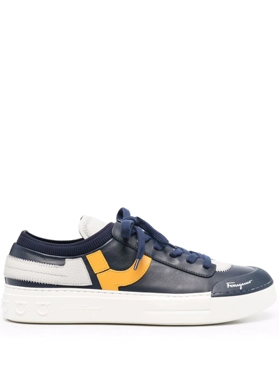 Ferragamo Logo-print Lace-up Sneakers In Blau