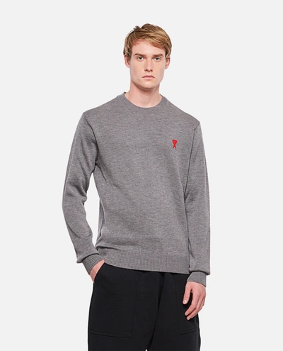 Shop Ami Alexandre Mattiussi Ami Paris Heart Logo Merino Wool Sweater In Grey