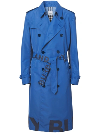 Shop Burberry Logo-print Trench Coat In Blue