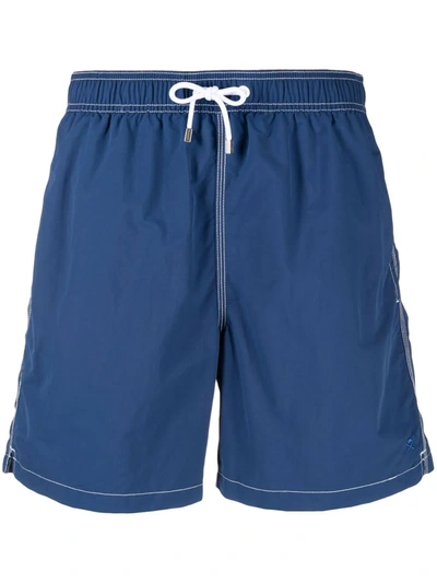 Shop Hackett Logo-patch Flap-pocket Swim Shorts In Blue