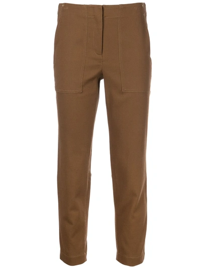 Shop Theory Treeca Cotton-blend Cropped Trousers In Brown