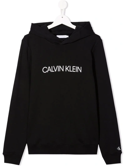 Shop Calvin Klein Teen Logo Print Hoodie In Black