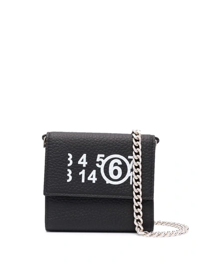 Shop Mm6 Maison Margiela Logo-number Leather Pouch Bag In Black