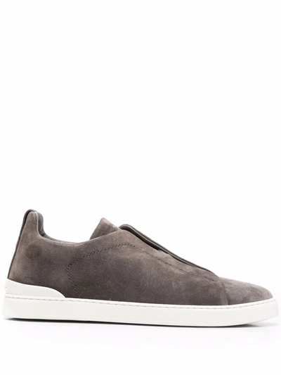 Shop Ermenegildo Zegna Triple Stitch Slip-on Sneakers In Grey
