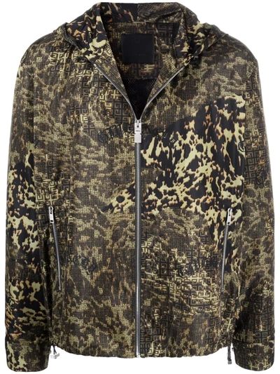 Shop Givenchy Leopard-print Hooded Jacket In Brown