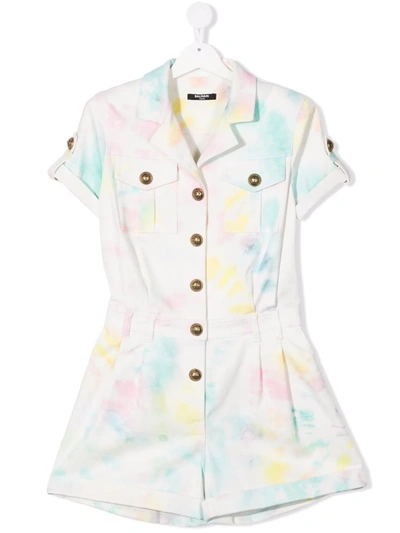 Shop Balmain Teen Buttoned Playsuit In White