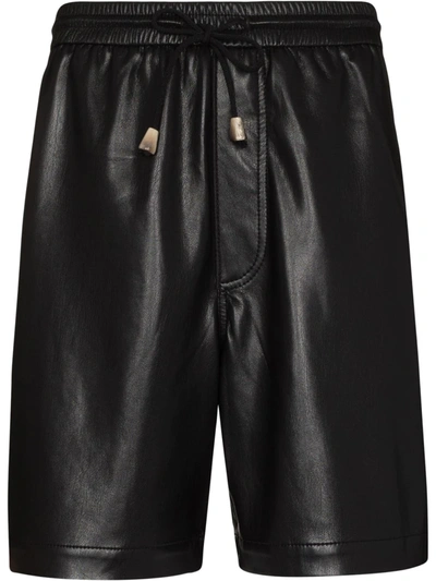 Shop Nanushka Drawstring Vegan Leather Bermuda Shorts In Black