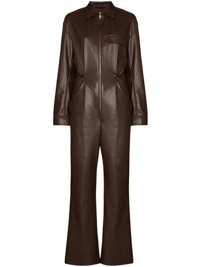 Shop Nanushka Artificial Leather Jumpsuit In Brown