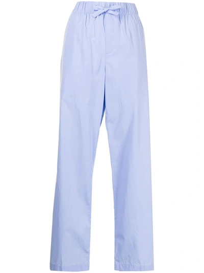 Shop Tekla Drawstring Poplin Pajama Bottoms In Blue