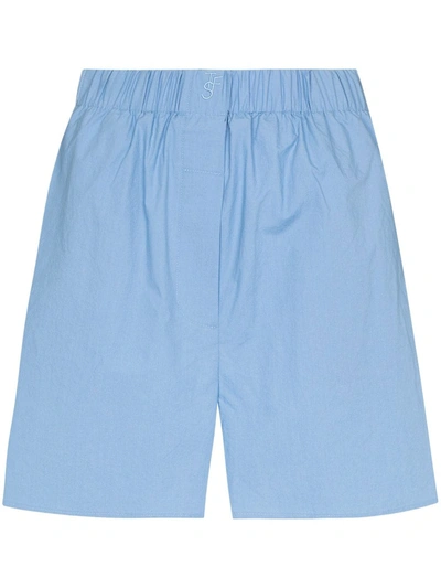 Shop The Frankie Shop Logo-embroidered Organic Cotton Shorts In Blue