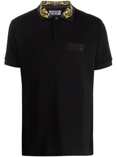 Shop Versace Jeans Couture Barocco-print Polo Shirt In Black