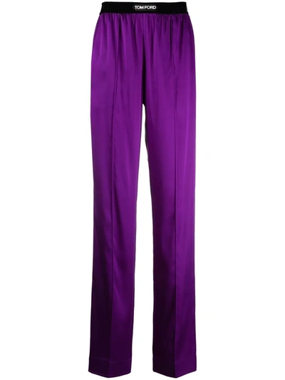 Shop Tom Ford Logo-patch Straight-leg Trousers In Purple