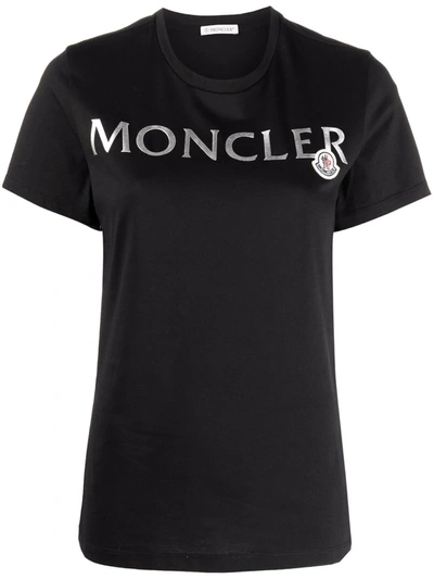 Shop Moncler Logo-patch Logo-print Short-sleeve T-shirt In Black