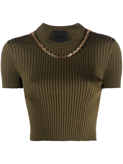 Shop Givenchy Chain-detail Knit Cropped Top In Green