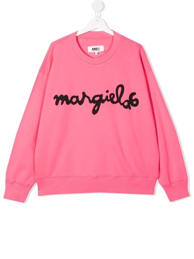 Mm6 Maison Margiela Teen Logo-print Crewneck Sweatshirt In Pink