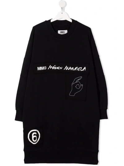 Shop Mm6 Maison Margiela Teen Logo-print Cotton Sweatshirt Dress In Black