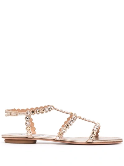 Aquazzura Tequila Embellished Leather Sandals In Gold