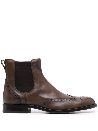 Shop Tod's Brogue-detail Chelsea Boots In Braun