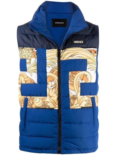 Shop Versace Greca Key Print Vest In Blau