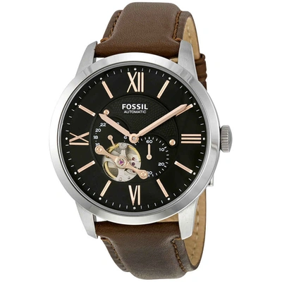 Shop Fossil Townsman Mechanical Black Dial Brown Leather Mens Watch Me3061 In Black / Brown / Gold Tone / Rose / Rose Gold Tone / Skeleton