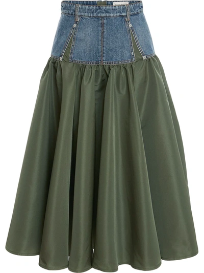 Shop Alexander Mcqueen Two-tone Mid-length Skirt In Green