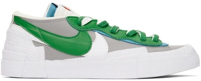 Shop Nike Grey & Green Sacai Edition Blazer Low Sneakers In Grey/green