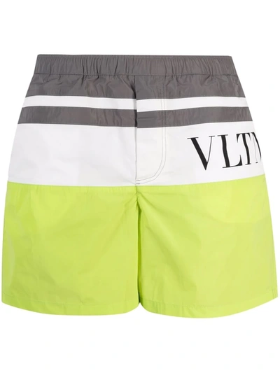 Shop Valentino Panelled Logo Swimming Shorts In Grey