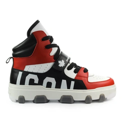 Shop Dsquared2 Icon Basket White Black Red Sneaker In Black / White / Red