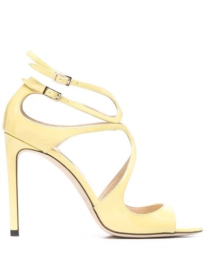 Shop Jimmy Choo Lang 100 Sandal In Yellow Patent Leather In Giallo