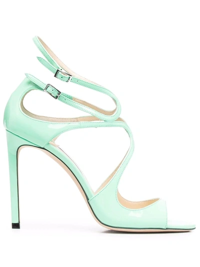 Shop Jimmy Choo Lang 100 Sandal In Mint Green Patent Leather In Verde Acqua
