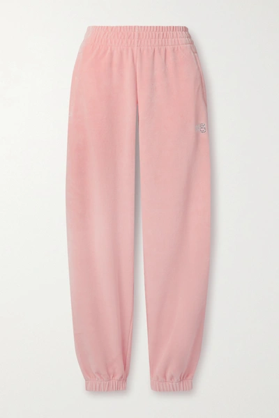 Shop Alexander Wang T Crystal-embellished Cotton-blend Velour Track Pants In Pink