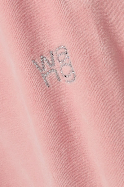 Shop Alexander Wang T Crystal-embellished Cotton-blend Velour Track Pants In Pink