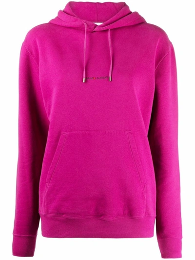 Shop Saint Laurent Logo-print Drawstring Hoodie In Pink