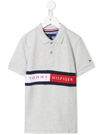 Shop Tommy Hilfiger Logo Tape Polo Shirt In Grey