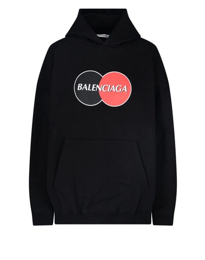 Shop Balenciaga Uniform Logo Printed Hoodie In Black