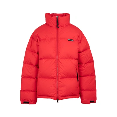 Shop Vetements Logo Puffer Jacket Wintercoat In Red