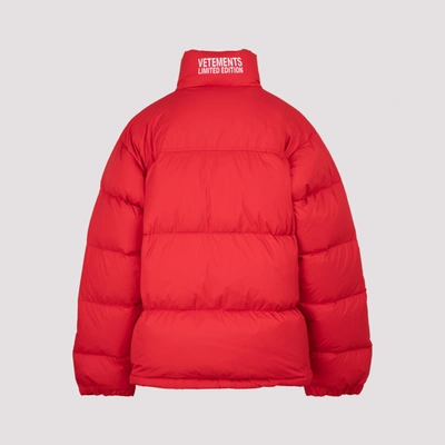 Shop Vetements Logo Puffer Jacket Wintercoat In Red