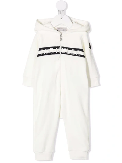 Shop Moncler Embroidered-logo Hooded Jumpsuit In White