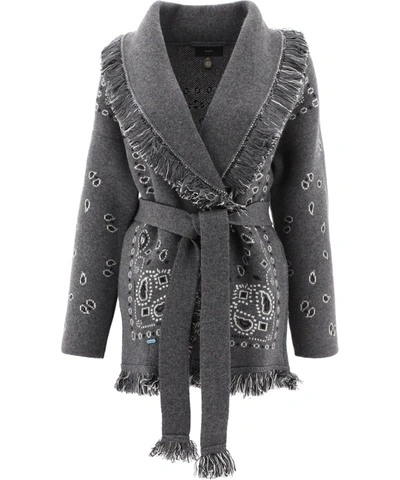 Shop Alanui Oversized Bandana Intarsia Cardigan In Grey