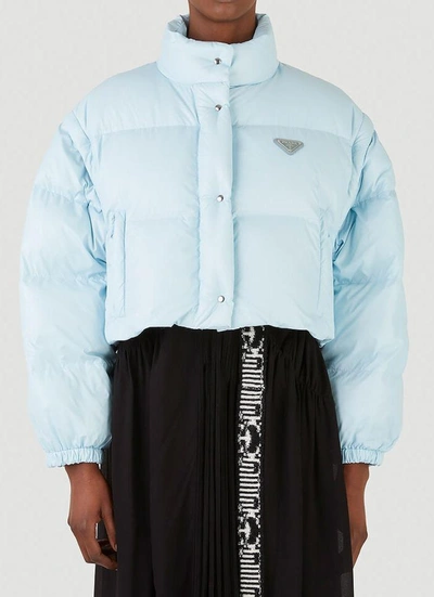 Shop Prada Cropped Puffer Jacket In Blue
