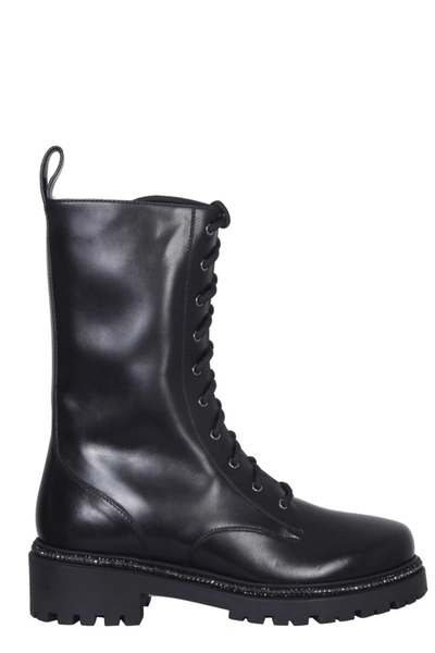 Shop René Caovilla Rhinestone Embellished Combat Boots In Black