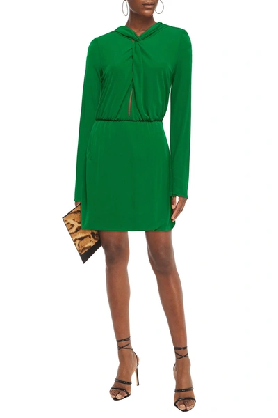 Shop Dundas Cutout Twist-front Stretch-jersey Mini Dress In Green