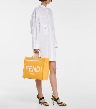 Shop Fendi Sunshine Medium Cotton Shopper In 黄色