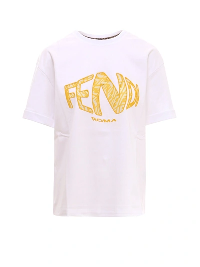 Shop Fendi Fish Eye Logo Embroidered T In White